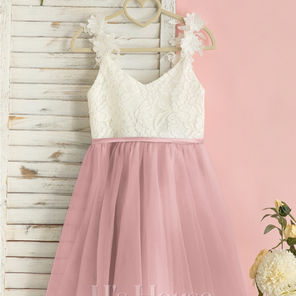 Flower Girl Dress with Elegant White and Pink Lace